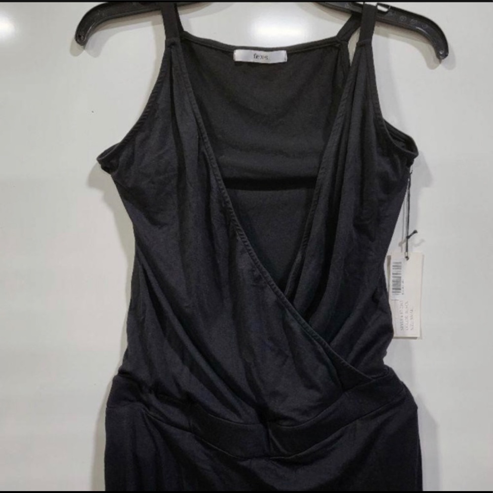 Fluxus Donna Black Wide Leg Spaghetti Strap Jumpsuit Jumper Crosses in Front